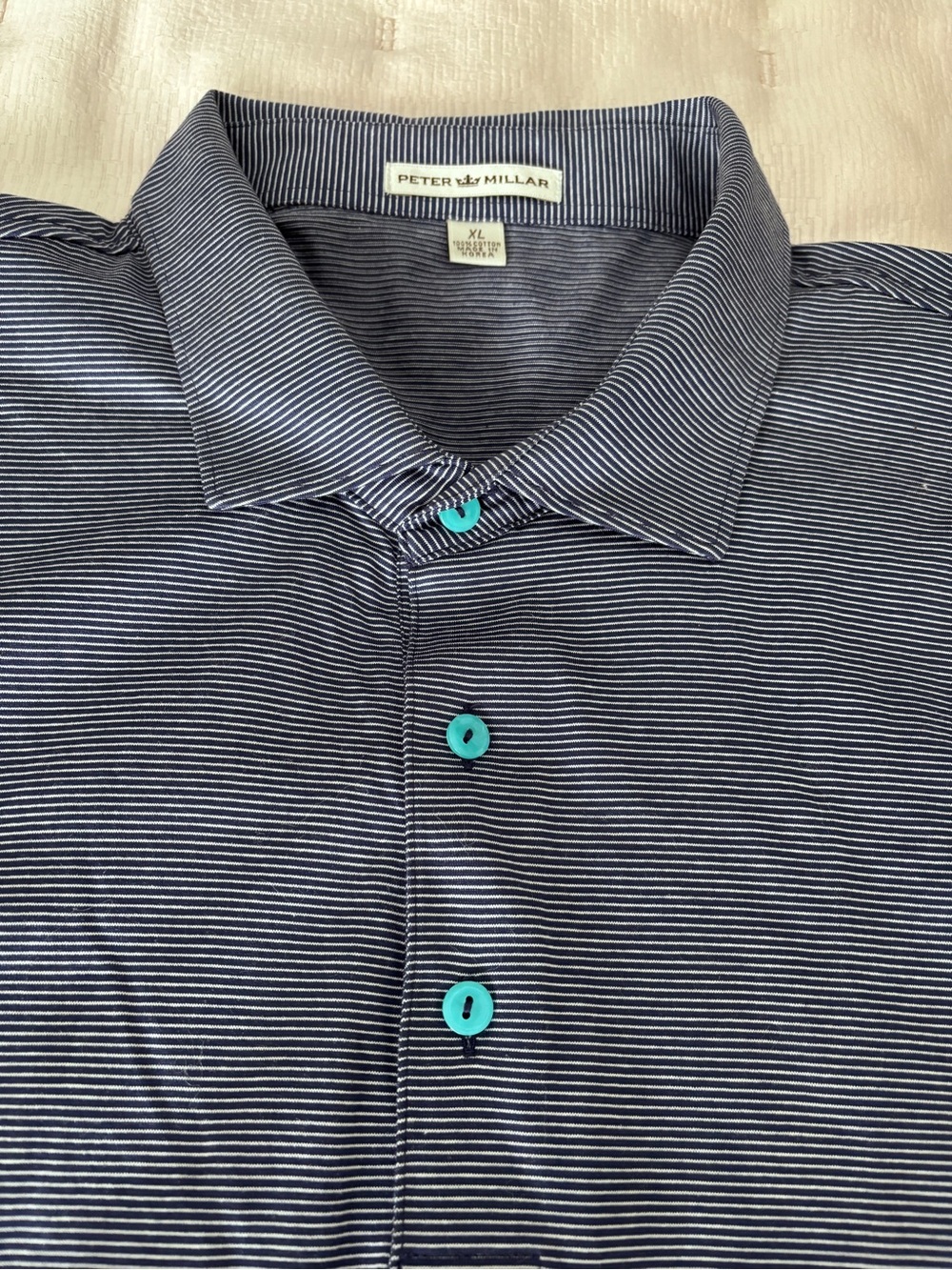 Peter Millar Polo Shirt Mens XL Navy-White Striped Short Sleeve 100% Cotton Golf - Picture 7 of 9